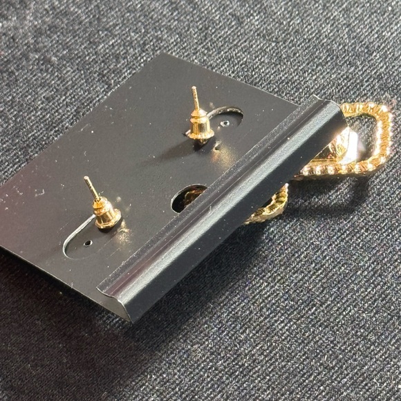 Saks Fifth Avenue Black Crystal Gold Statement Earrings 1.5in - Picture 5 of 9